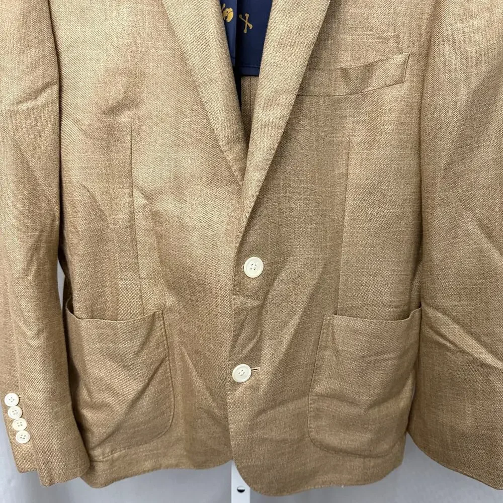J Hilburn Bamboo Blazer Mens 42S Woven Unstructured Light Brown Tan Two Button